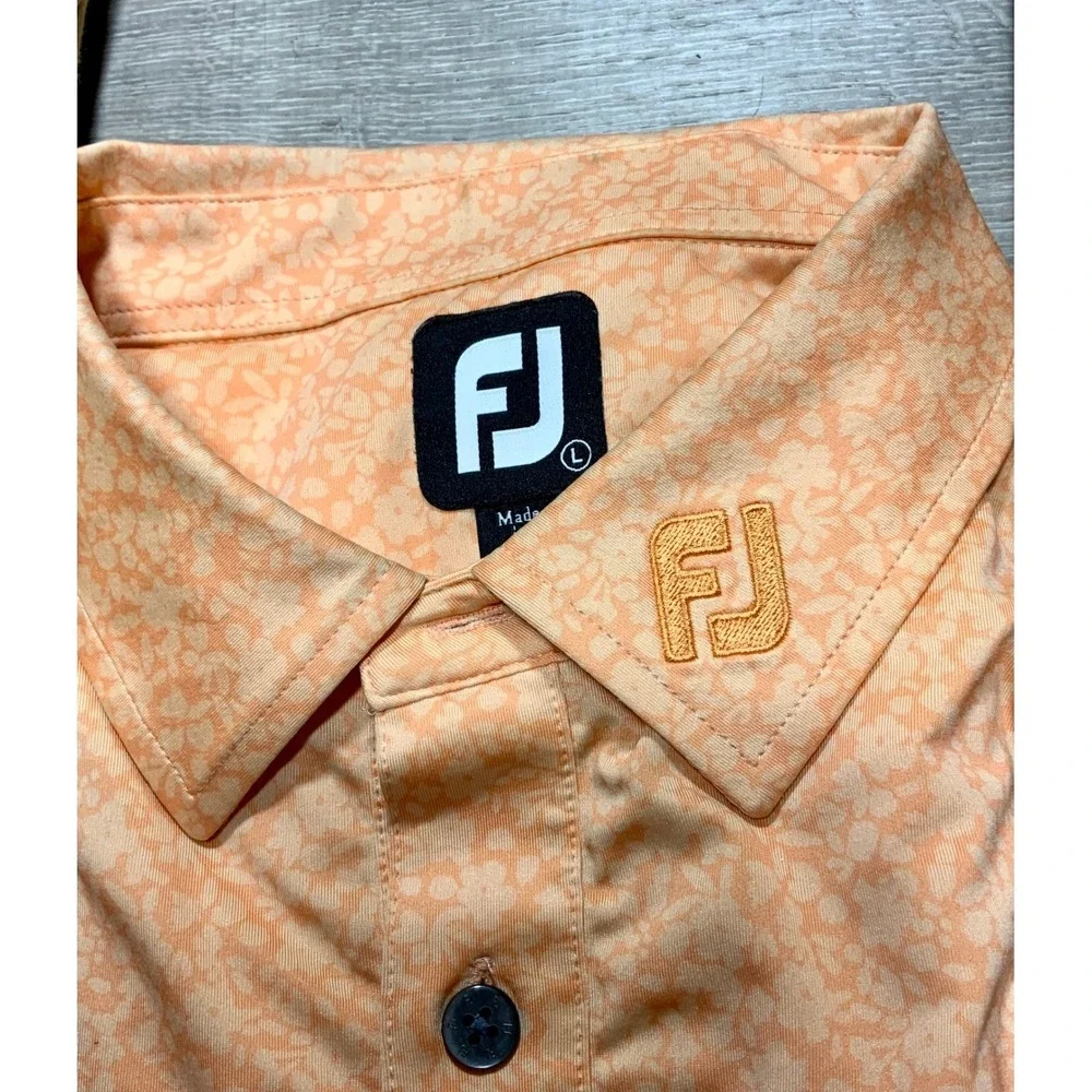 FootJoy Polo Shirt Tour Patch Collar Floral Men L Golf Cramer Performance Floral